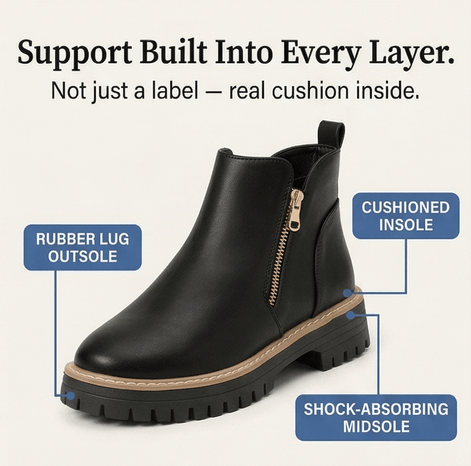 Strida Cushioned Platform Ankle Boots with Side Zip for Women
