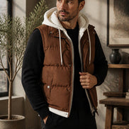 Men's Double-Layered Hood Padded Puffer Vest