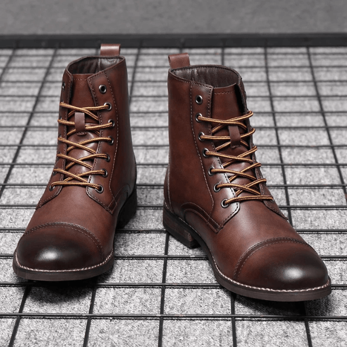 Men's Lace-Up Leather-Style Ankle Boots with Grip Outsole