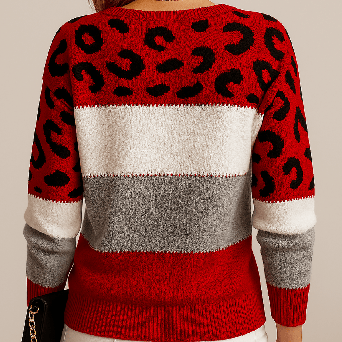 Viola Colour-Block Leopard Print Women's Knitted Jumper