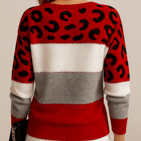 Viola Colour-Block Leopard Print Women's Knitted Jumper