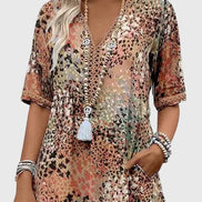 Bella Floral V-Neck Midi Dress with Pockets in Polyester