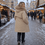 Women's Hooded Mid-Length Parka Coat with Faux-Fur Trim
