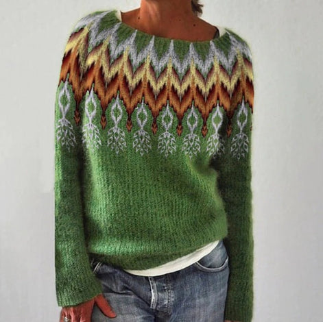 Women's Cotton Tree Print Knitted Jumper with Crew Neck
