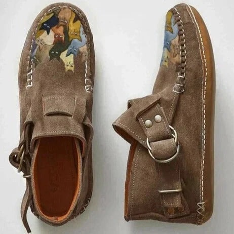 Women's Suede Shearling-Lined Ankle Boots with Buckle Strap Detail