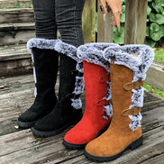 Women's Faux Suede Mid-Calf Snow Boots with Faux Fur Trim and Buckle Detail