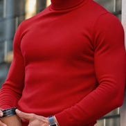 Men's Ribbed Turtleneck Knit Jumper with Long Sleeves