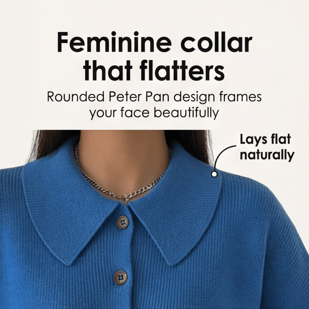 Peter Pan Collar Knitted Cardigan for Women with Ribbed Cuffs