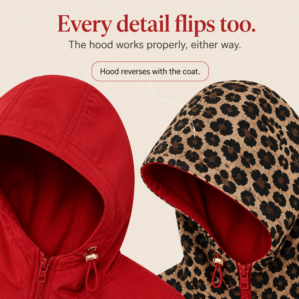Reversible Leopard Print Hooded Coat for Women in Winter