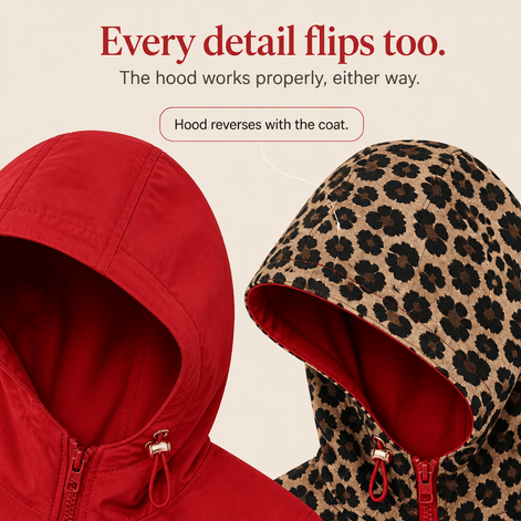 Reversible Leopard Print Hooded Coat for Women in Winter