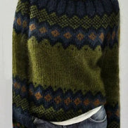 Dorothea Fair Isle Boat Neck Knit Jumper with Striped Trim