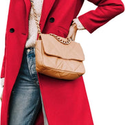 Women's Notch Lapel Double-Breasted Long Wool Winter Coat with Side Pockets