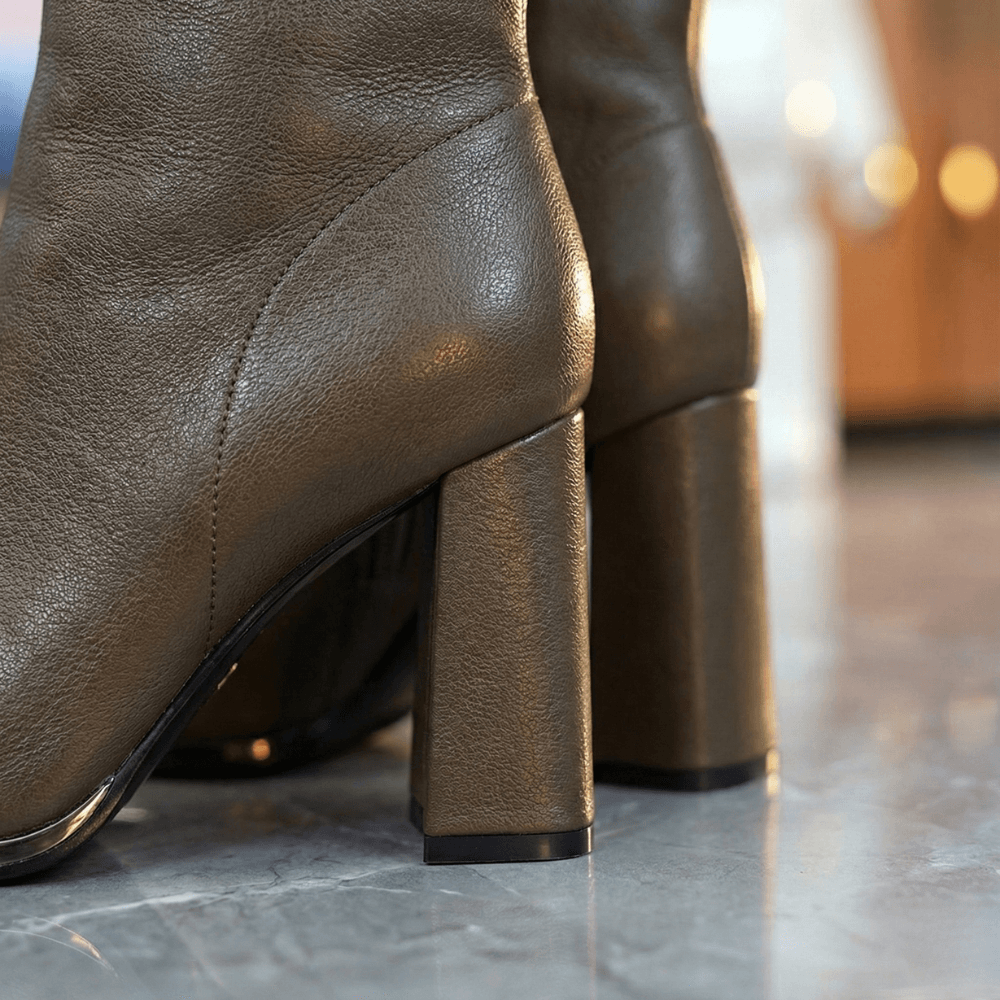 Women's Stretch Knit Block Heel Winter Boots with Side Zip