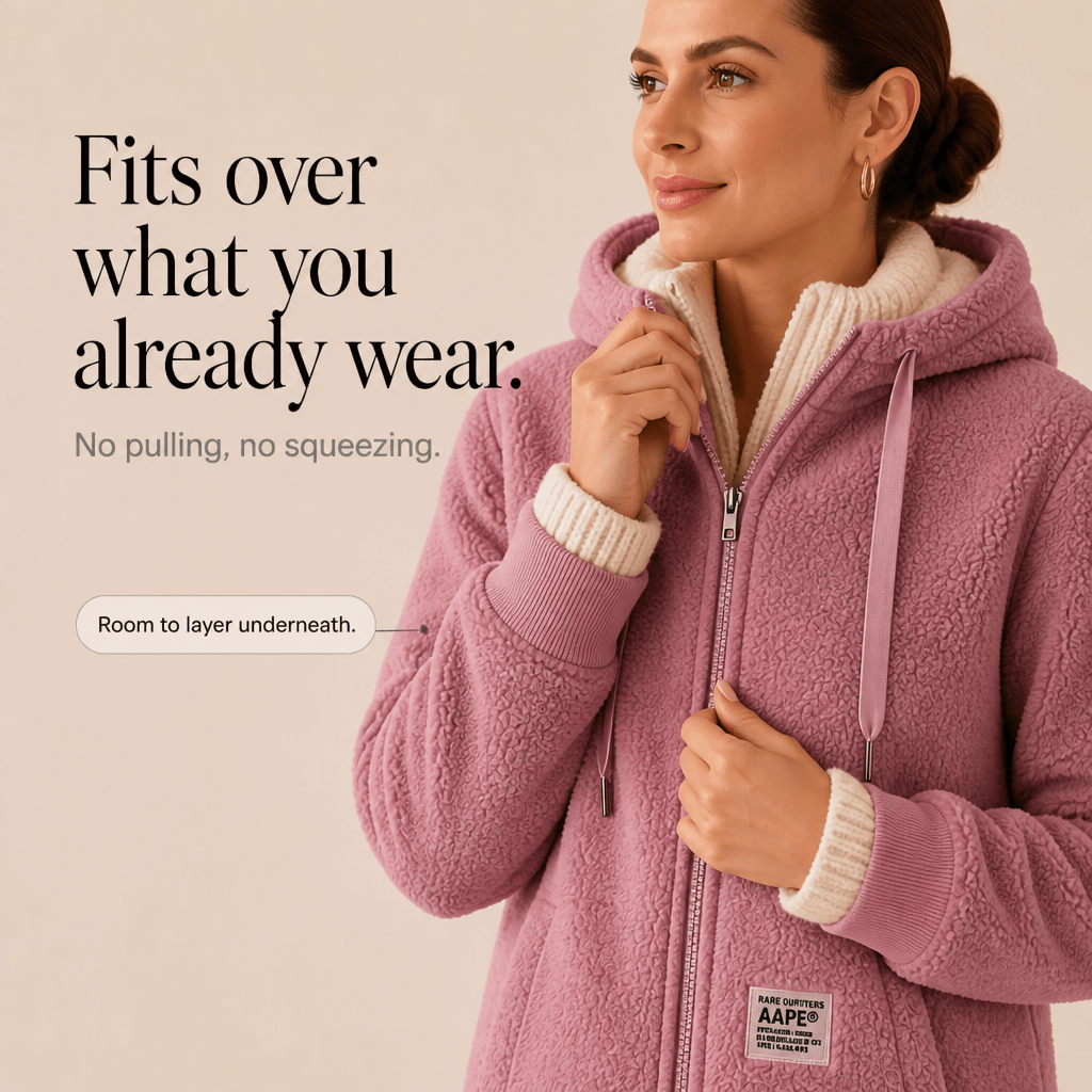 Odile Women's Hooded Fleece Teddy Coat with Zip Front