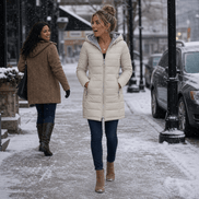 Women's Plush-Lined Hooded Longline Quilted Puffer Jacket