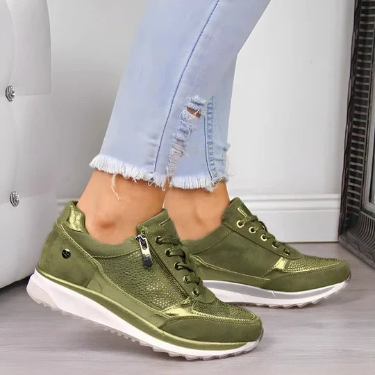 Women's Lightweight Cushioned Lace-Up Sneakers with Zip Detail