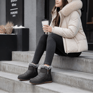 Faux Fur-Lined Waterproof Slip-On Ankle Boots for Women in Winter