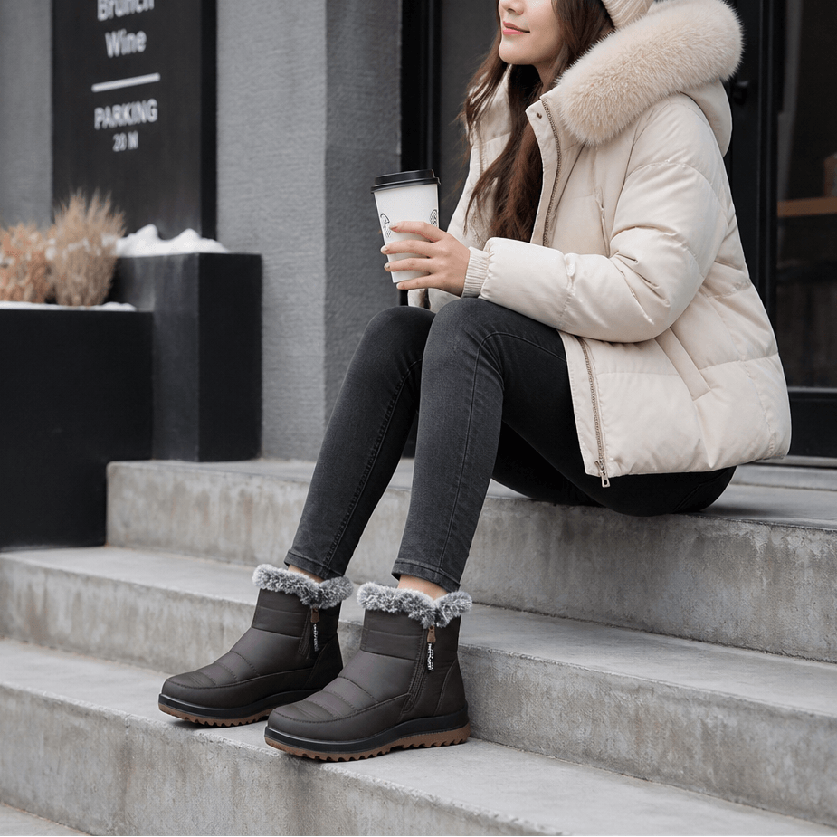 Faux Fur-Lined Waterproof Slip-On Ankle Boots for Women in Winter
