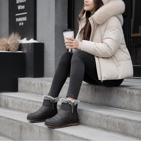 Faux Fur-Lined Waterproof Slip-On Ankle Boots for Women in Winter