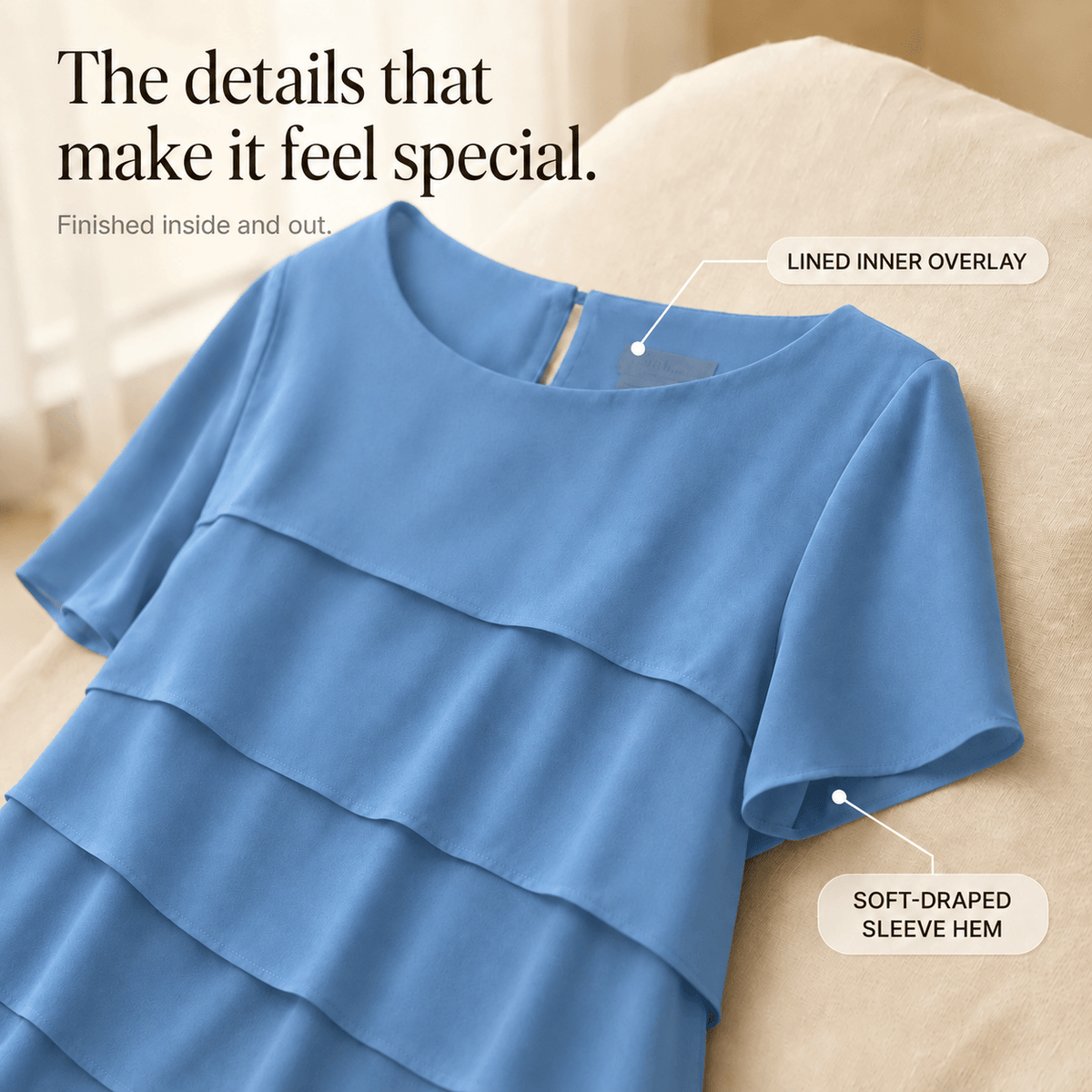 Florenza Tiered Chiffon-Look Women's Midi Dress with Flutter Sleeves