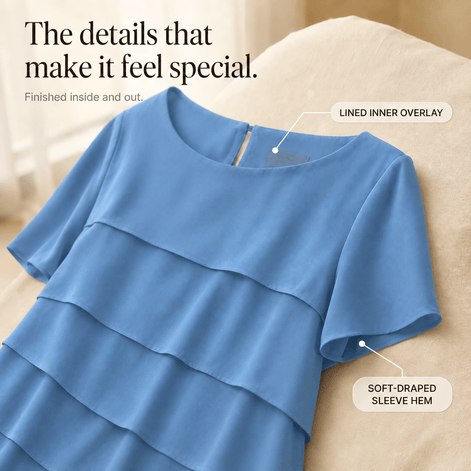 Florenza Tiered Chiffon-Look Women's Midi Dress with Flutter Sleeves