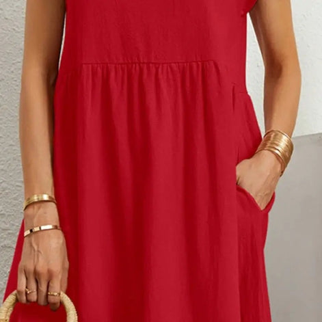 Women's Cotton Blend Christmas Party Shift Midi Dress with Pockets