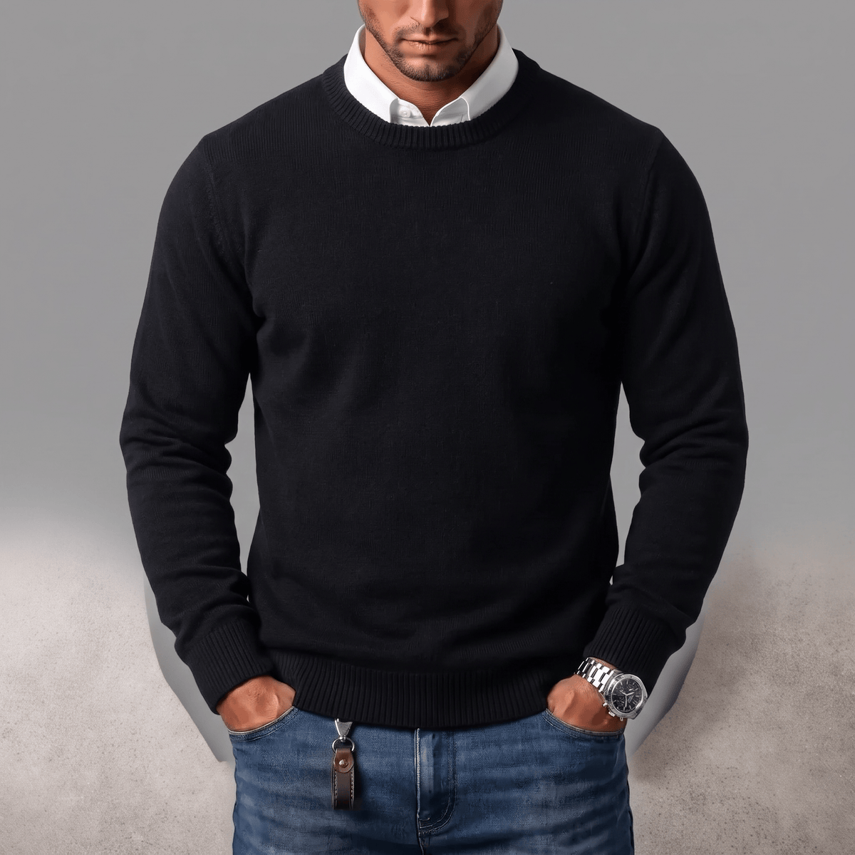 Men's Merino Wool Blend Crewneck Knit Jumper