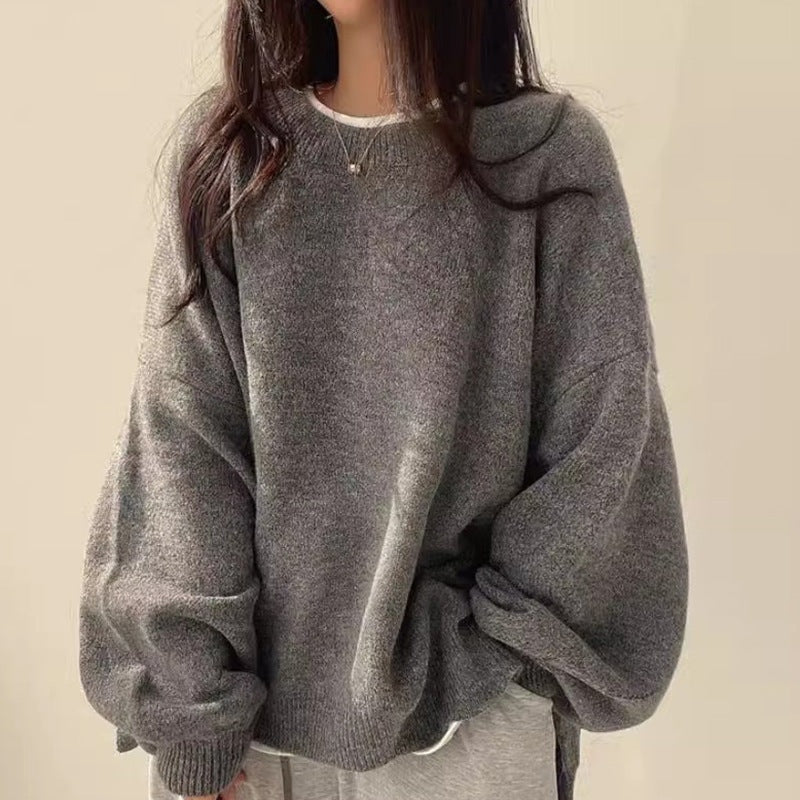 Women's Oversized Round Neck Knitted Jumper with Long Sleeves