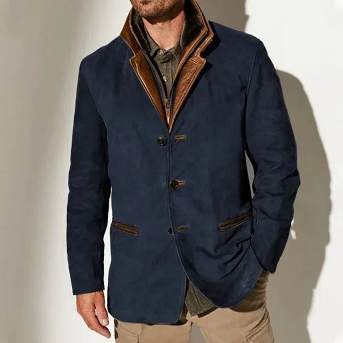 Men's Suede-Look Blazer-Style Jacket with Contrast Trim Collar