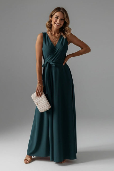 Annabelle Satin Wrap Maxi Party Dress with Relaxed Fit for Christmas
