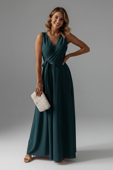 Annabelle Satin Wrap Maxi Party Dress with Relaxed Fit for Christmas