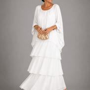 Tiered Chiffon Women's Maxi Dress with Flutter Sleeves and Layered Hem
