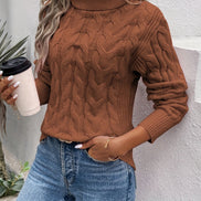 Women's Cable-Knit Turtleneck Jumper with Ribbed Cuffs