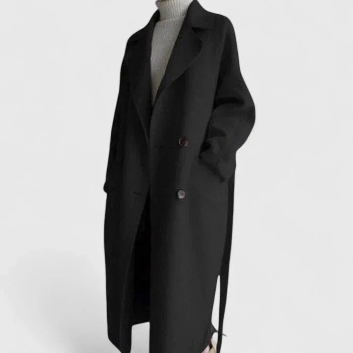 Eluned Women's Double-Breasted Notch-Lapel Longline Winter Coat