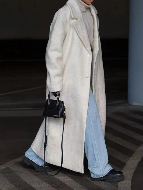 Christy Women's Oversized Longline Wool Blend Coat with Lapel Collar