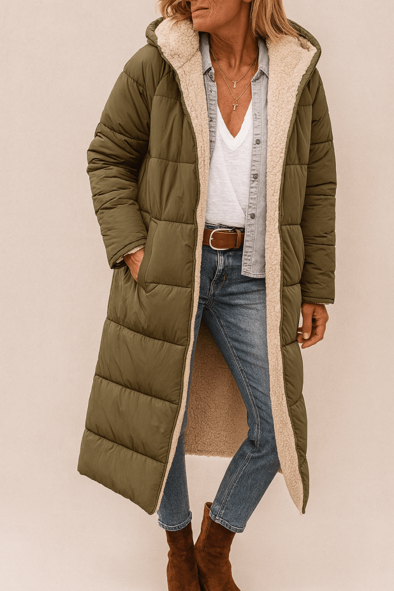 Sasha Faux Shearling-Lined Longline Winter Coat for Women