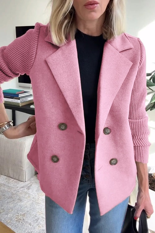 Sorelle Double-Breasted Women's Tailored Blazer with Knit Sleeves