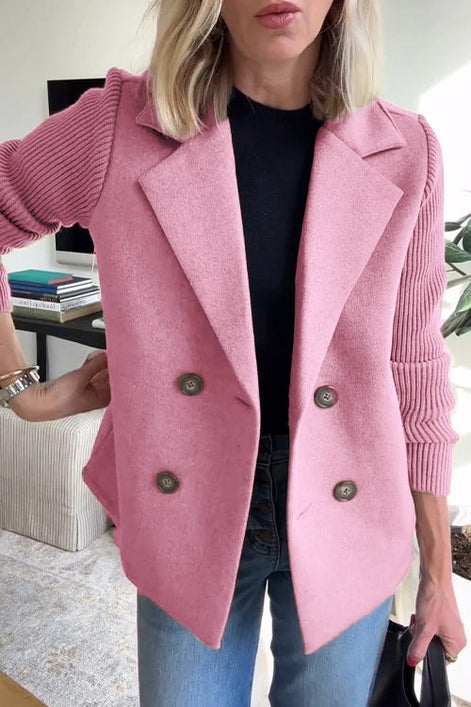 Sorelle Double-Breasted Women's Tailored Blazer with Knit Sleeves