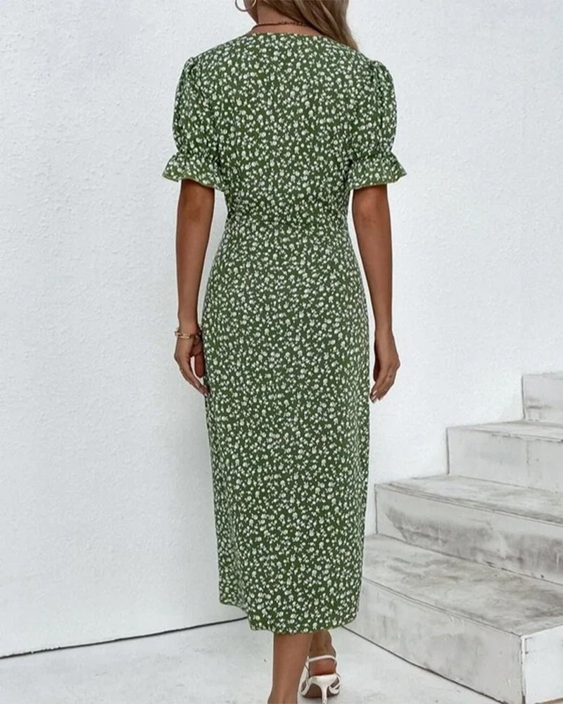 Floral Wrap Midi Dress for Wedding Guest and Christmas Party Wear