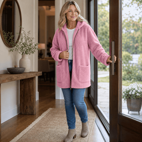 Cozelle Plush Hooded Oversized Fleece Zip-Up Jacket for Women