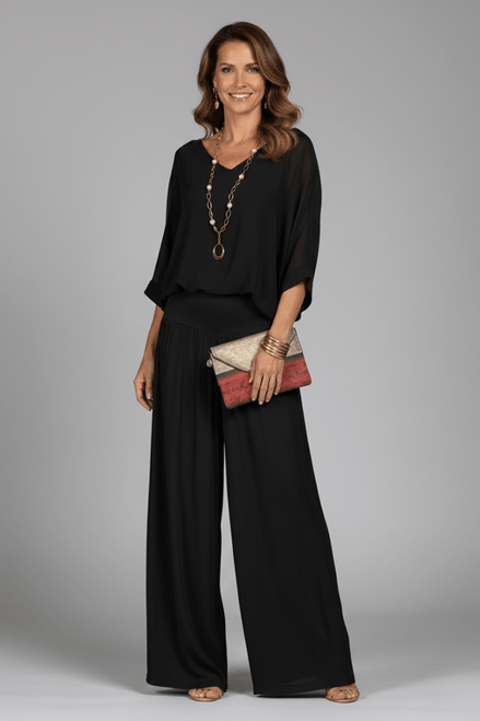 Natalie Wide-Leg Chiffon Co-ord Set with Draped Top