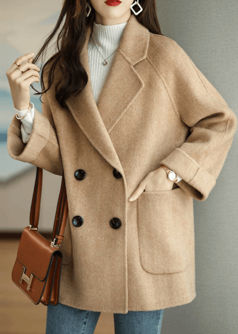 Oihana Women's Double-Breasted Wool-Blend Winter Coat with Self-Tie Belt