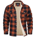 Men's Sherpa-Lined Plaid Flannel Shirt Jacket with Button Pockets