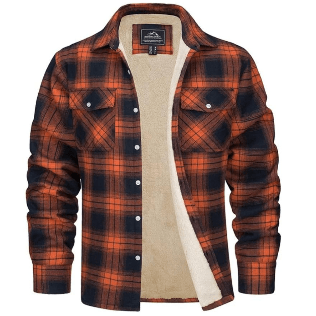 Men's Sherpa-Lined Plaid Flannel Shirt Jacket with Button Pockets