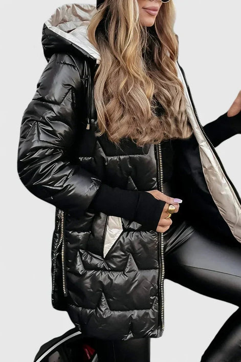 Lyzzandra Hooded Quilted Puffer Jacket with Zip Front