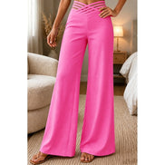 Women's High-Waisted Palazzo Pants with Crossover Waistband