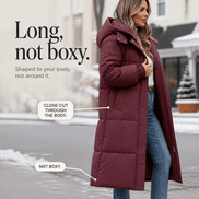 Women's Long Hooded Quilted Puffer Jacket with Pockets in Polyester
