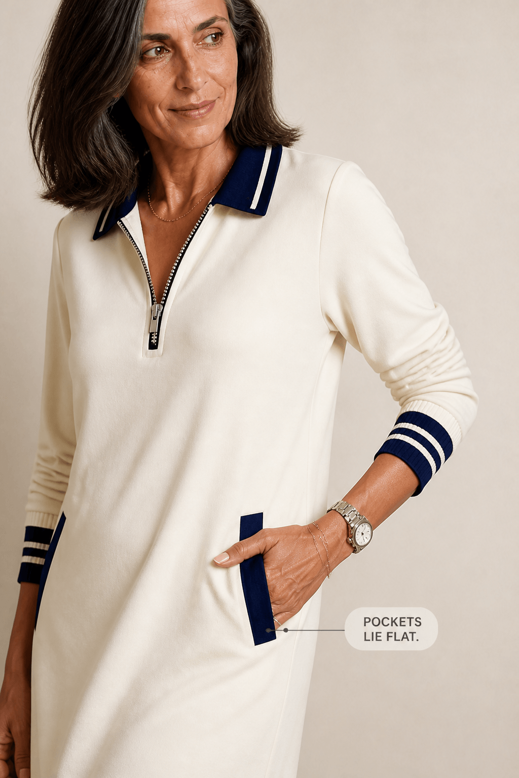Women's Quarter-Zip Collared Knit Midi Dress with Pockets