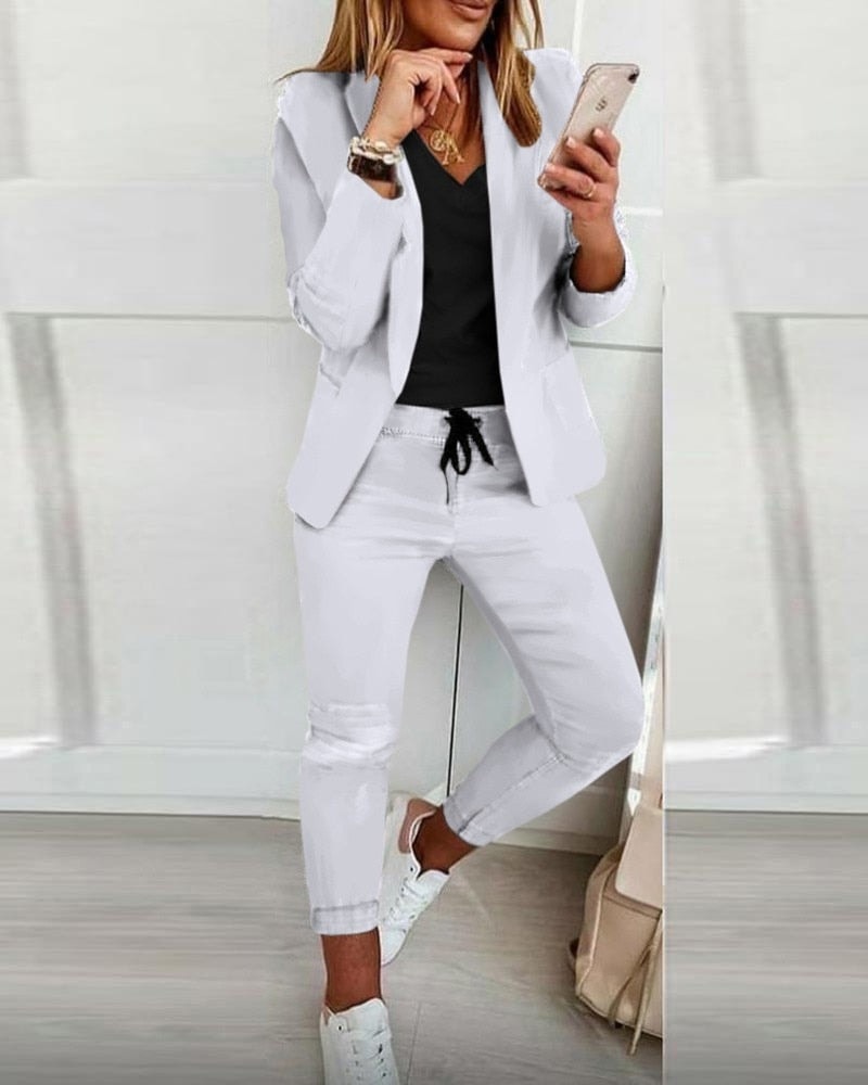 Women's Cotton Blend Blazer and Jogger Two-Piece Co-Ord Set