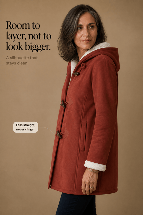 Women's Hooded Faux Suede Toggle Coat with Plush Sherpa Lining